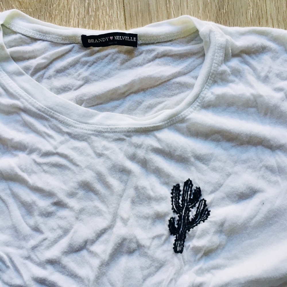 Brandy Melville Lucky White Tee with Cactus Stitch
